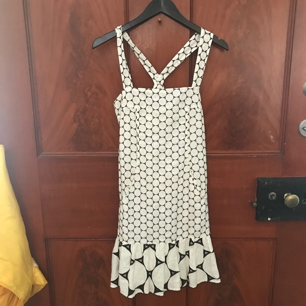 White Flirty DVF Sundress with Dark Brown Details